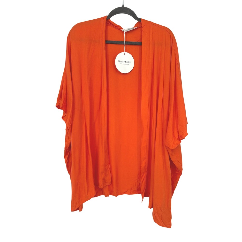 Rusttydustty Kimono Cardigan Women L Orange Boho Oversized Open Front Cover Up